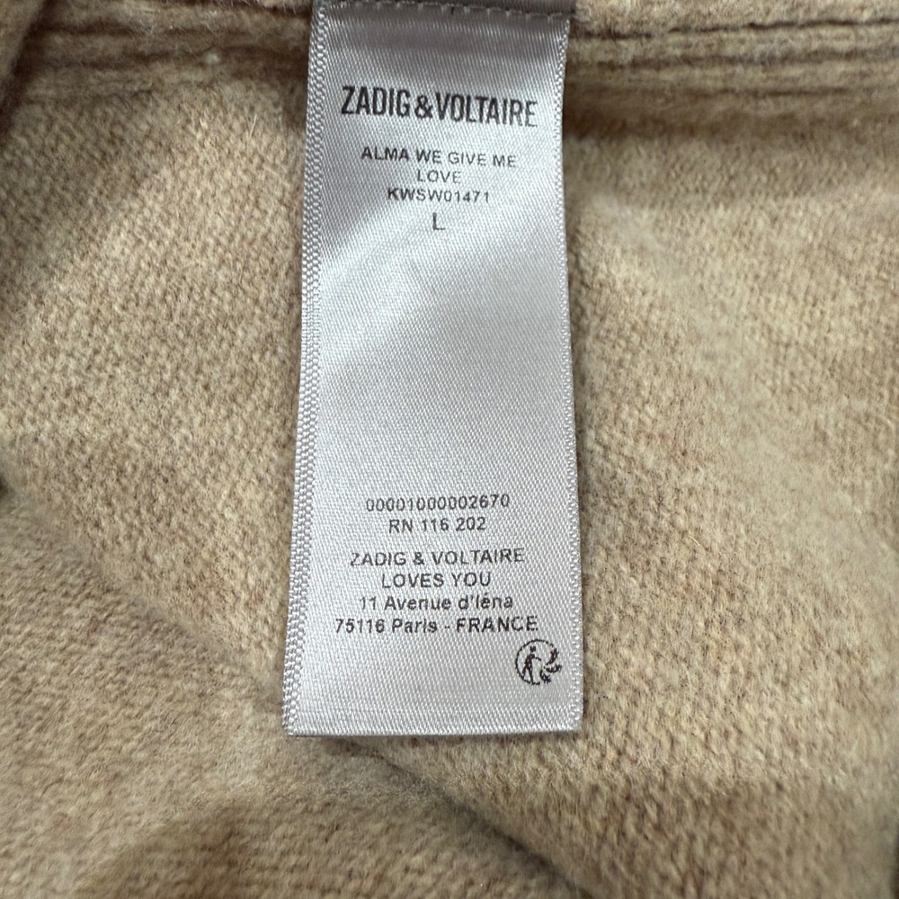 Zadig & Voltaire Alma Give Me Love Wool Sweater‎ Beige Grey Large L Cozy - Picture 4 of 13